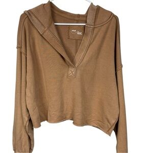 Aerie Mustard Cropped Oversized Hoodie Top Medium